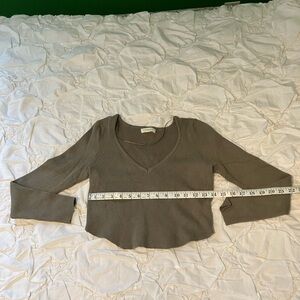 La Hearts V-Neck Ribbed Green Crop Top